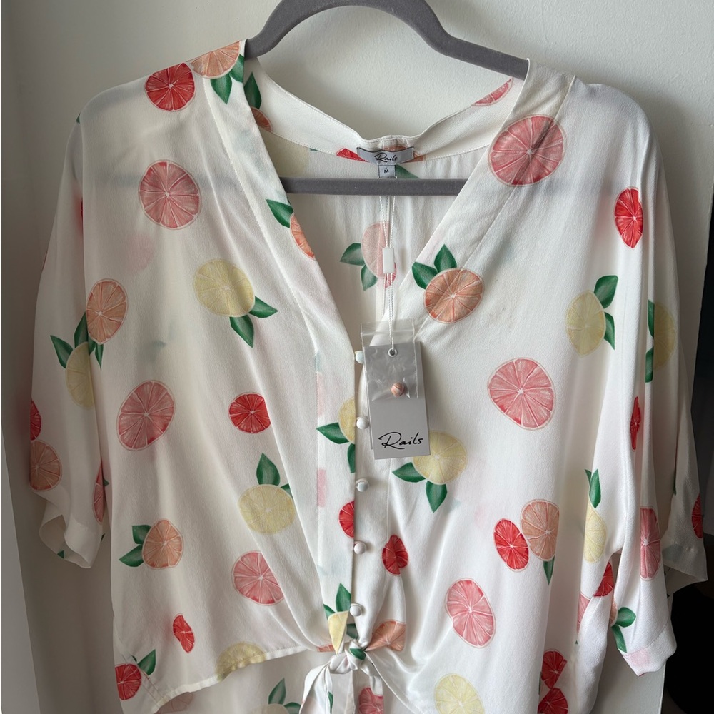 Silk Rails Citrus Print Button Down Shirt - Picture 2 of 5